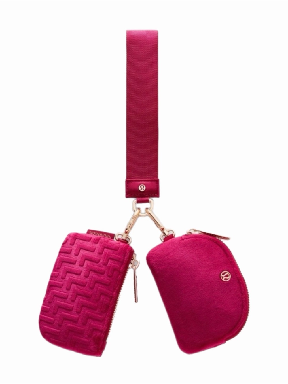 NWT Lululemon Dual Pouch Wristlet *Monogram Velvet (Berry Rumble/Gold)
